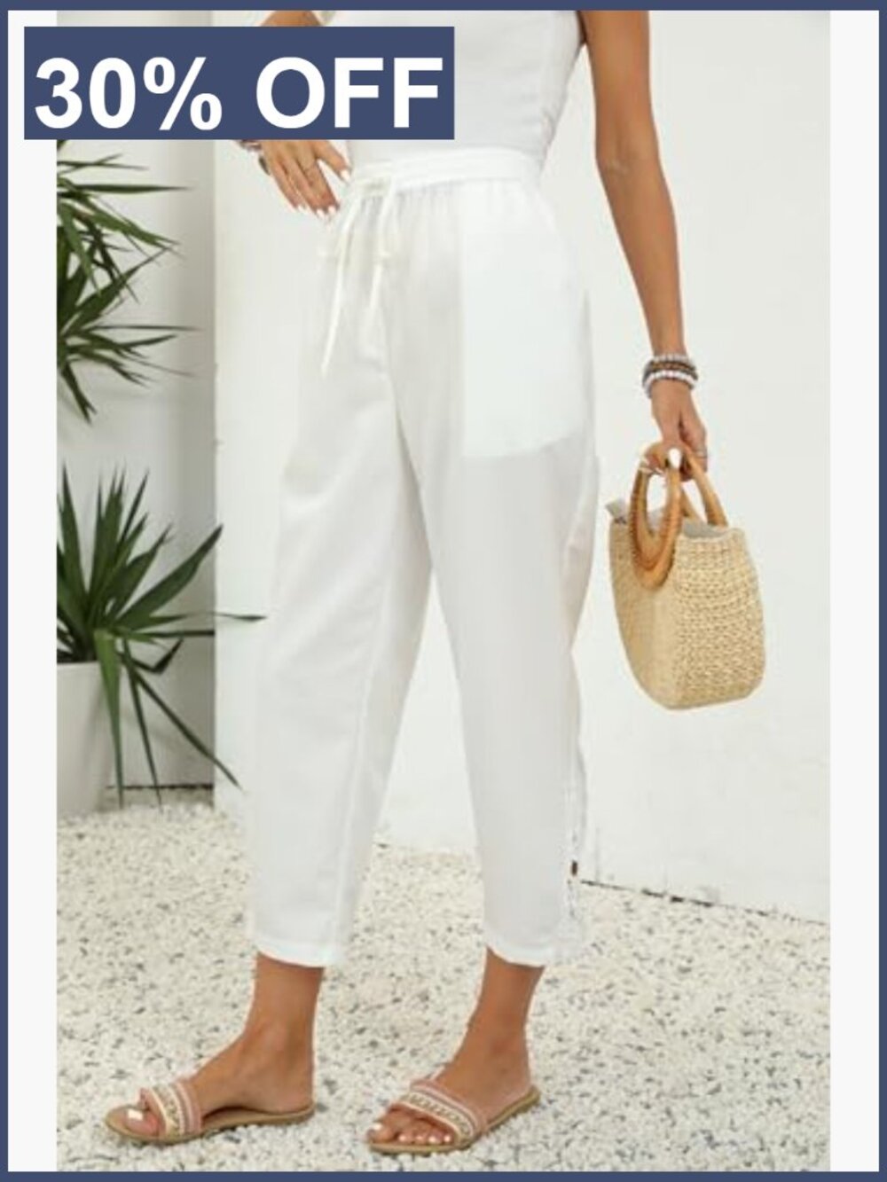 Casual Drawstring Elastic Waist Wide Leg Pants with Pockets - Picture 6 of 7